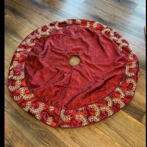 Stratford Home 48” Tree Skirt Luxury Cranberry Red Gold Sequined Embellishment